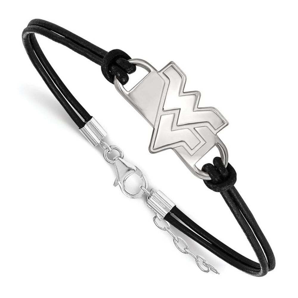 Sterling Silver West Virginia Univ. Sm Leather Bracelet, 7 Inch